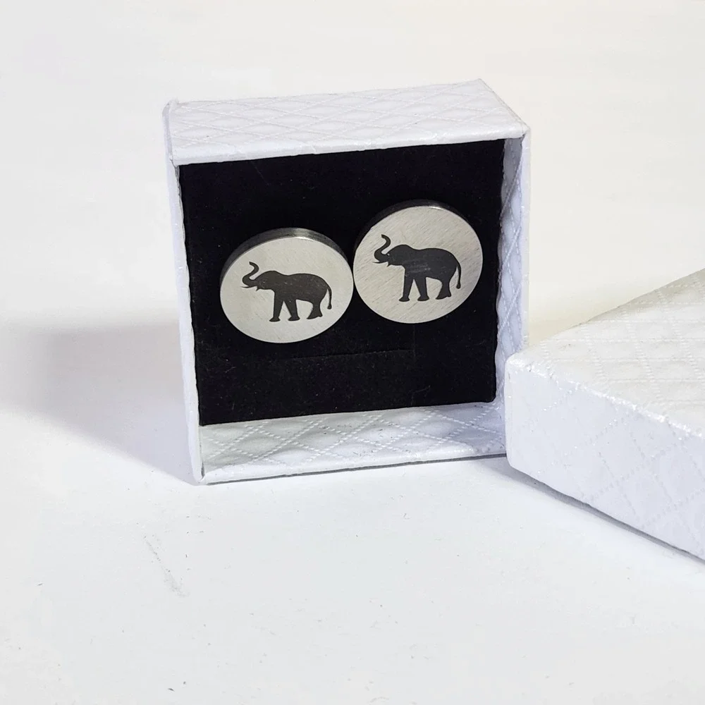 Mens Elephant Cufflinks Silver With Black Elephants Special Occasions Elegant